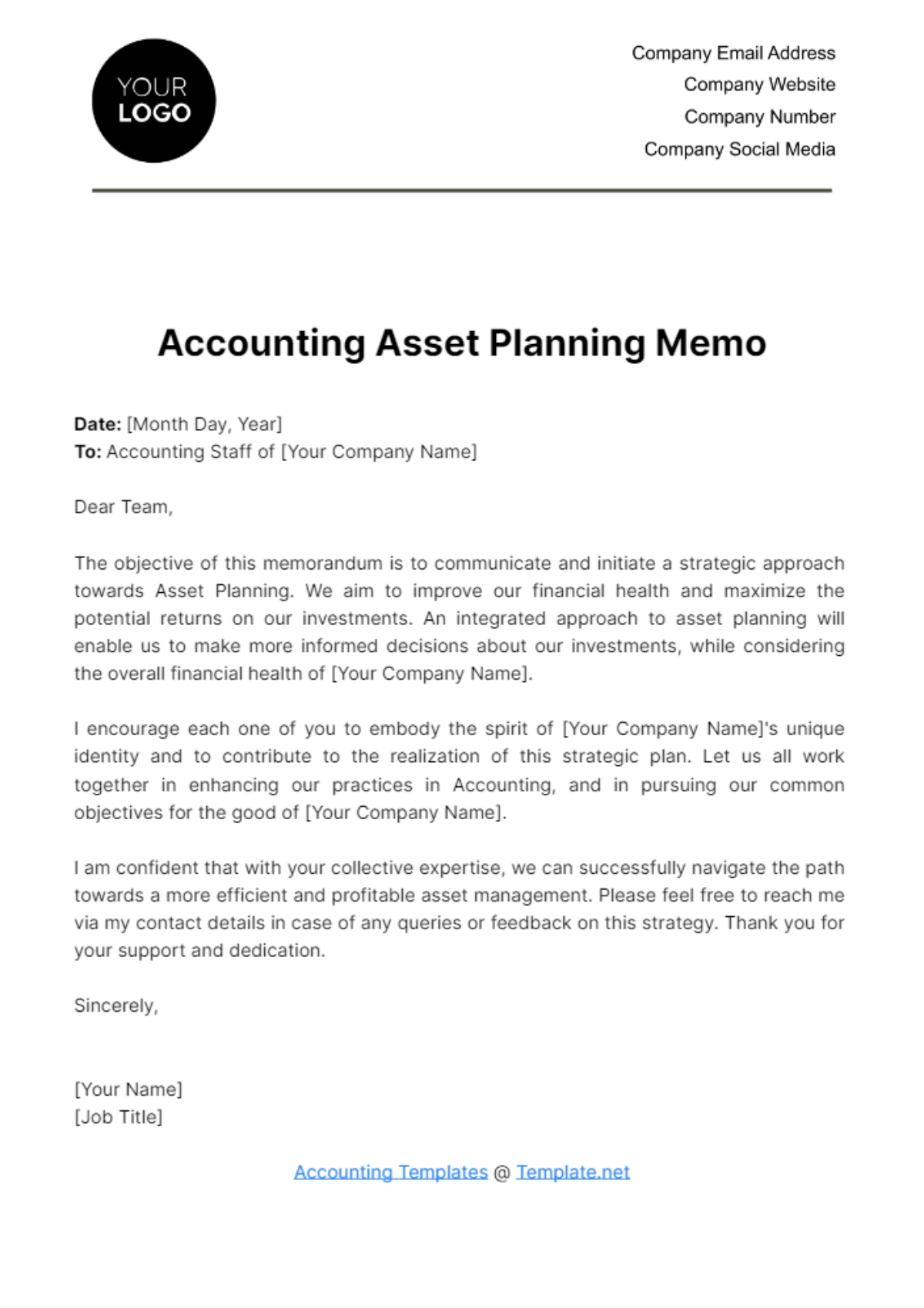 Free Accounting Asset Planning Memo Template