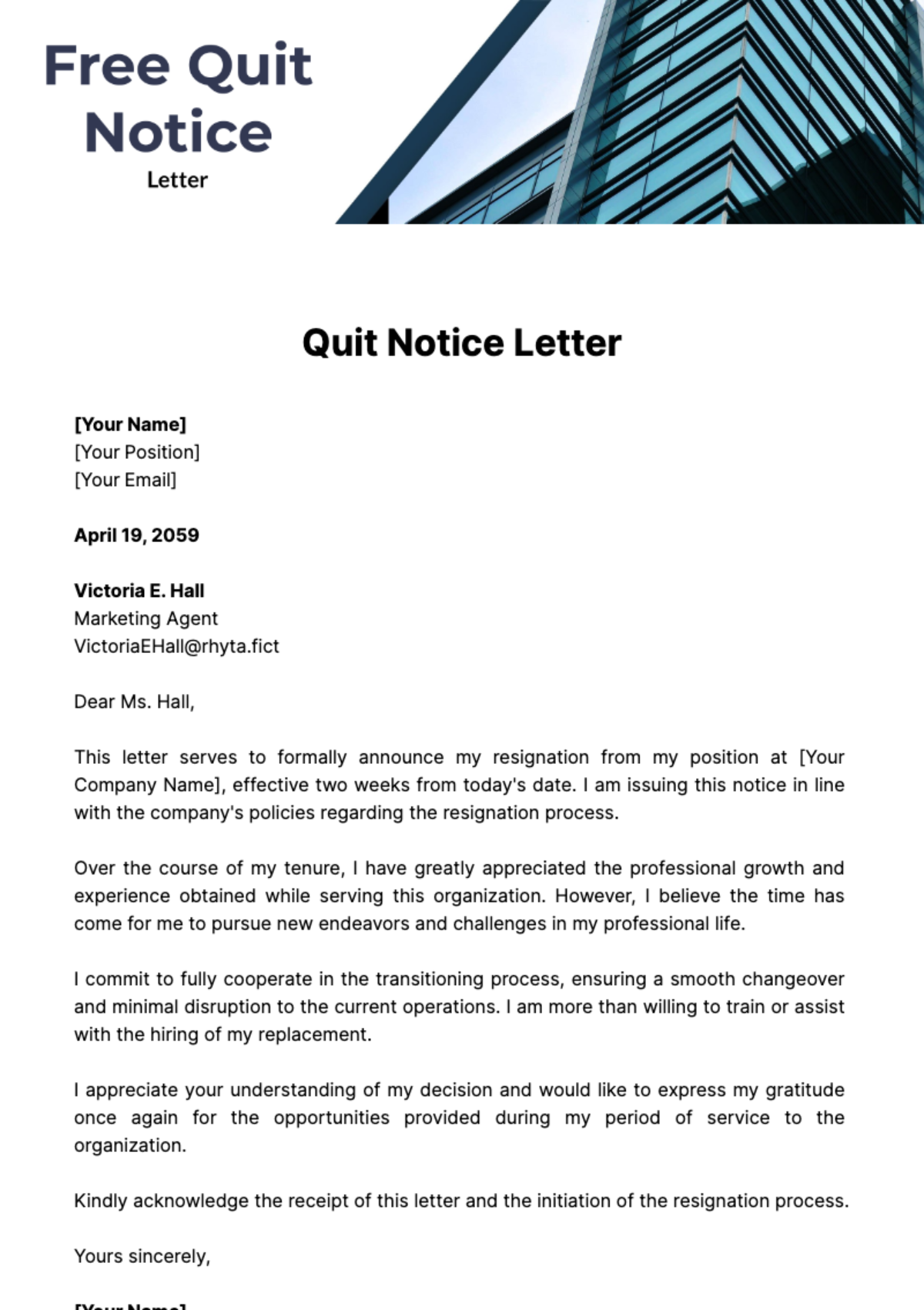 Free Quit Notice Letter Template