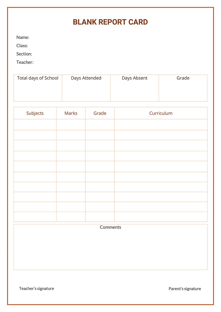 Free Downloadable Blank Report Card Template