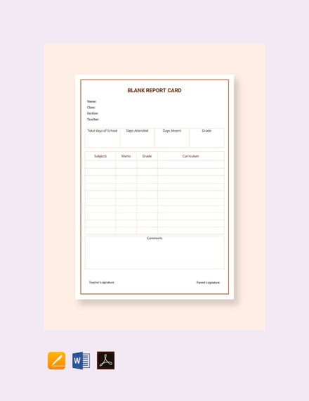 free blank report card template 440x570