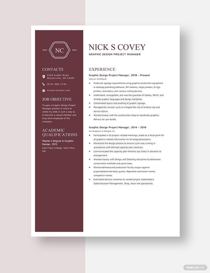 Free Graphic Design Project Manager Resume Template