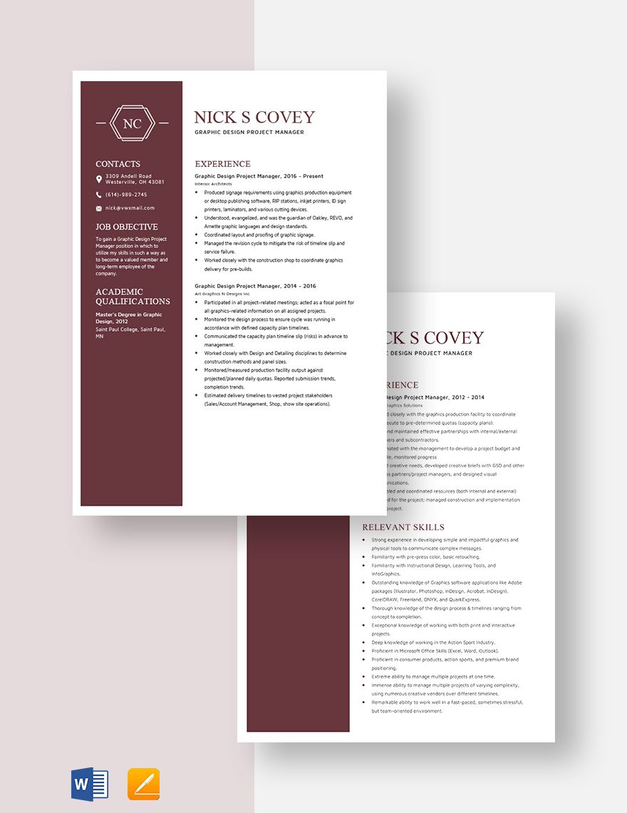Graphic Design Project Manager Resume
