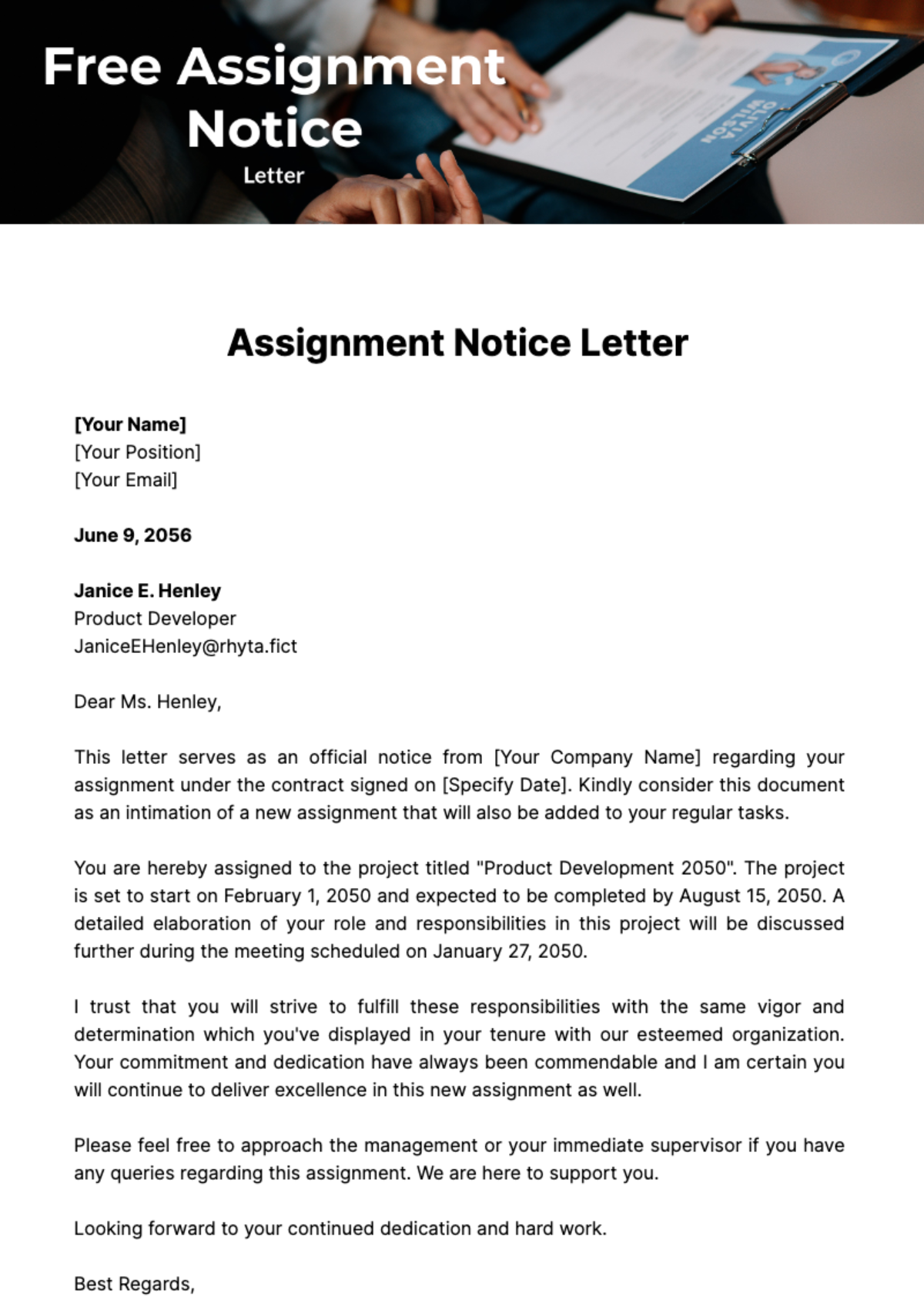 Free Assignment Notice Letter Template
