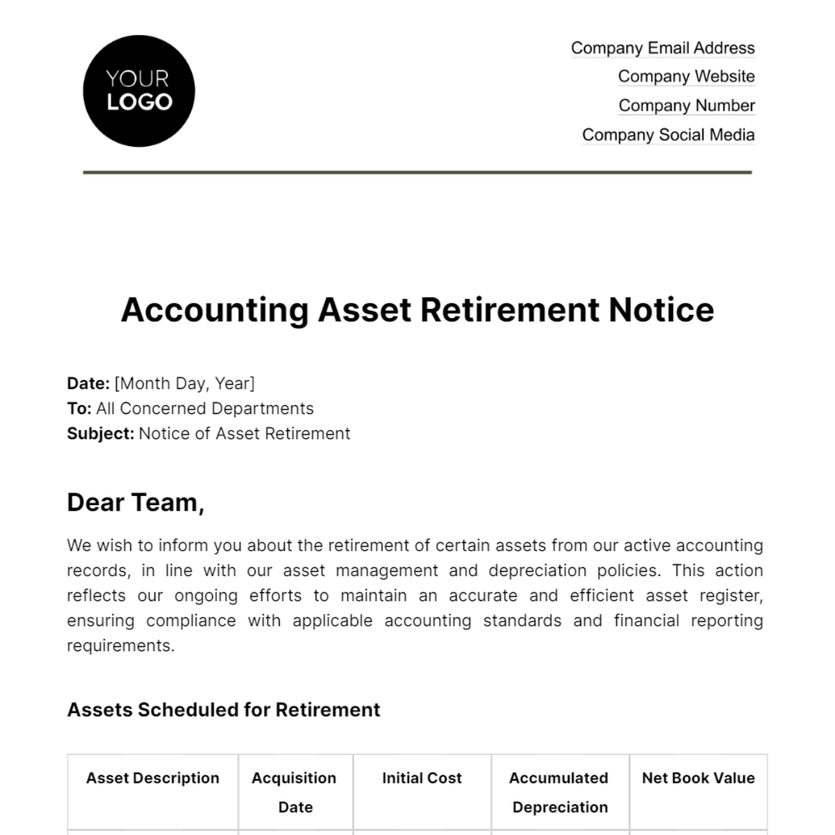 Accounting Asset Retirement Notice Template
