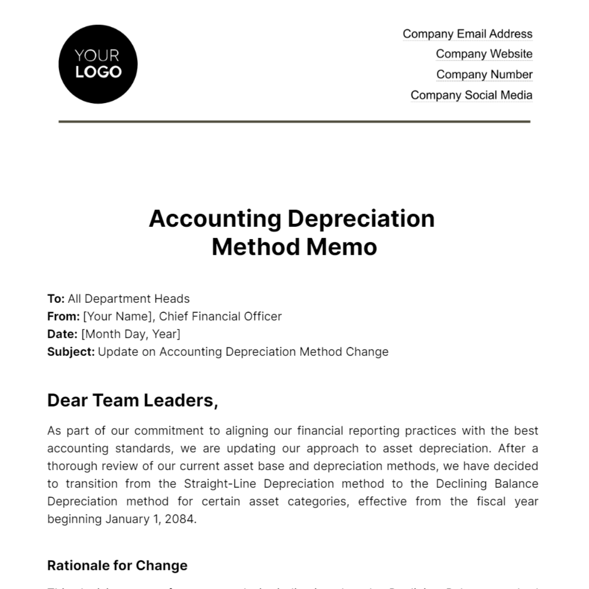 Accounting Depreciation Method Memo Template