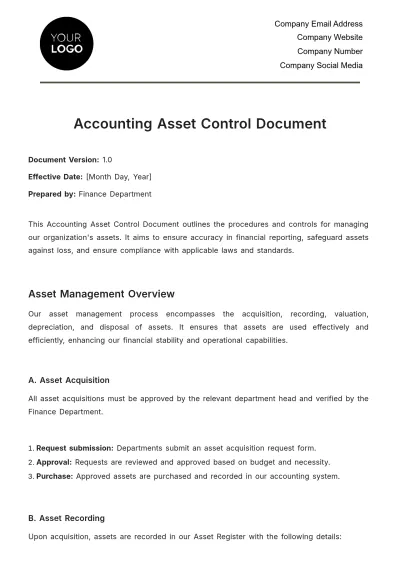 Free Accounting Asset Control Document Template to Edit Online