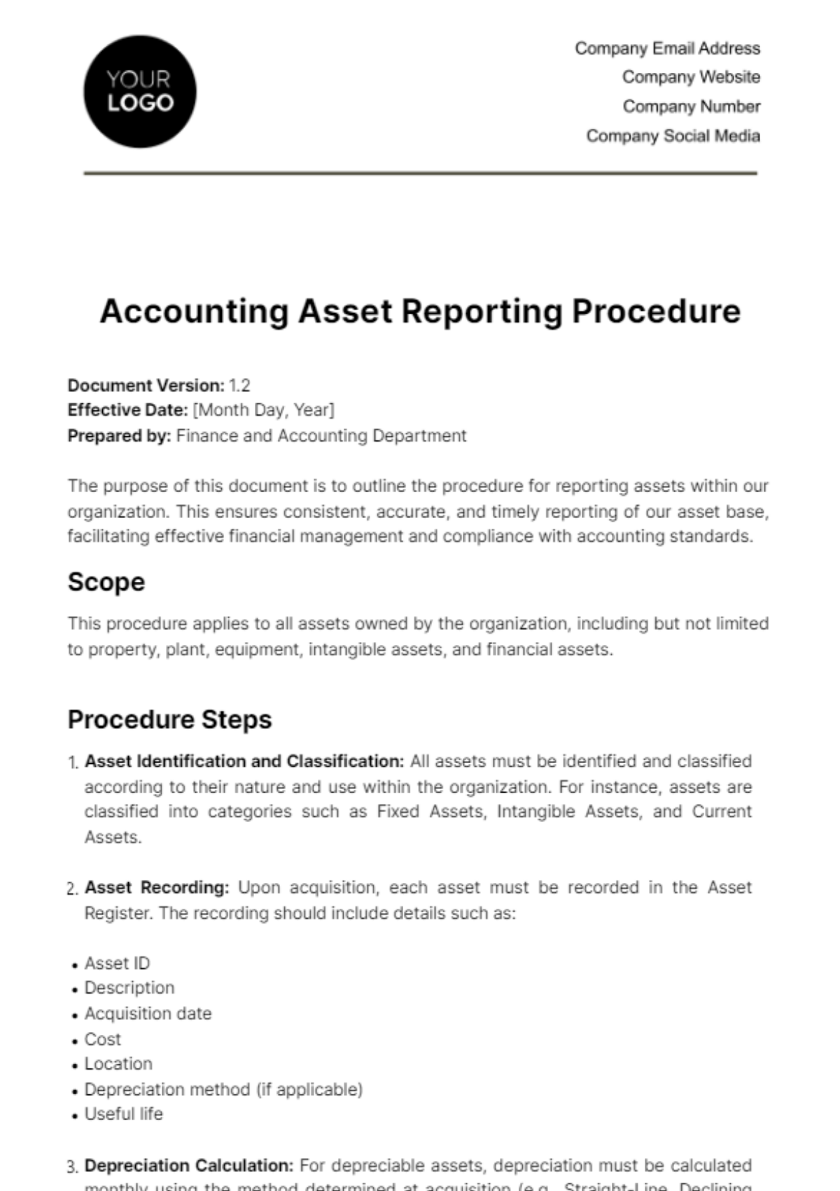 Accounting Asset Reporting Procedure Template