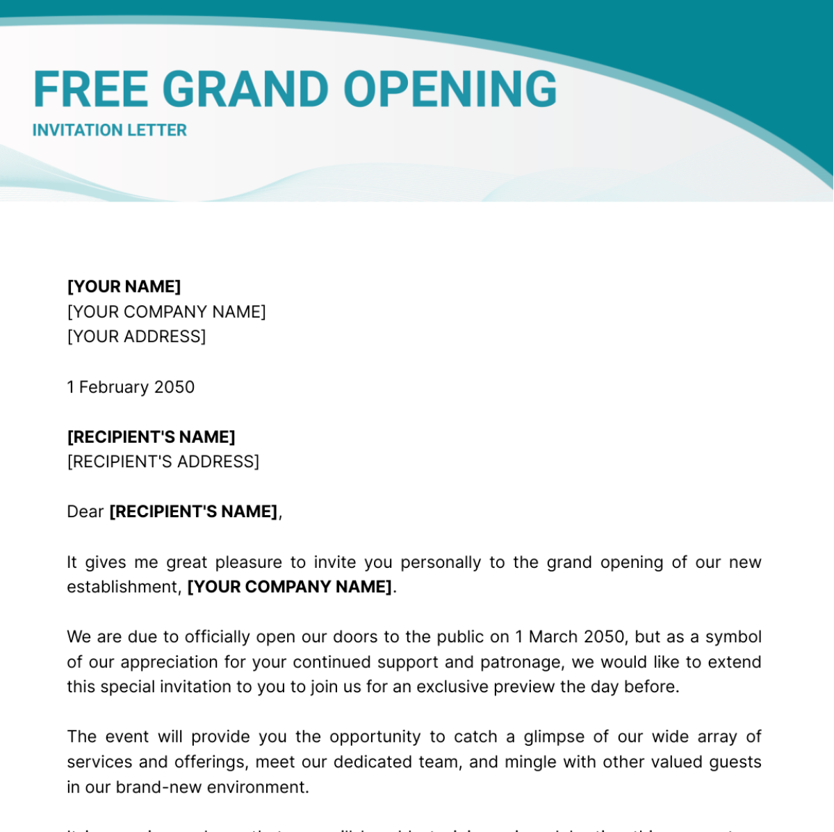 Grand Opening Invitation Letter Template