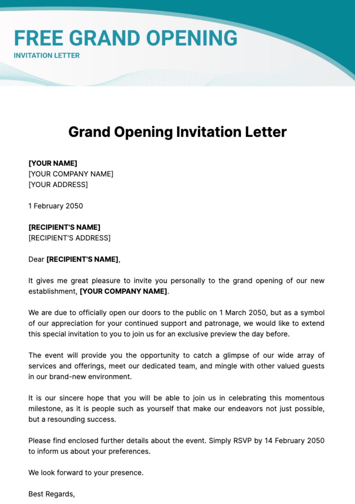 Free Grand Opening Invitation Letter Template
