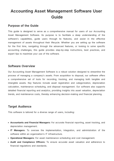 Free Accounting Asset Management Software User Guide Template to Edit Online