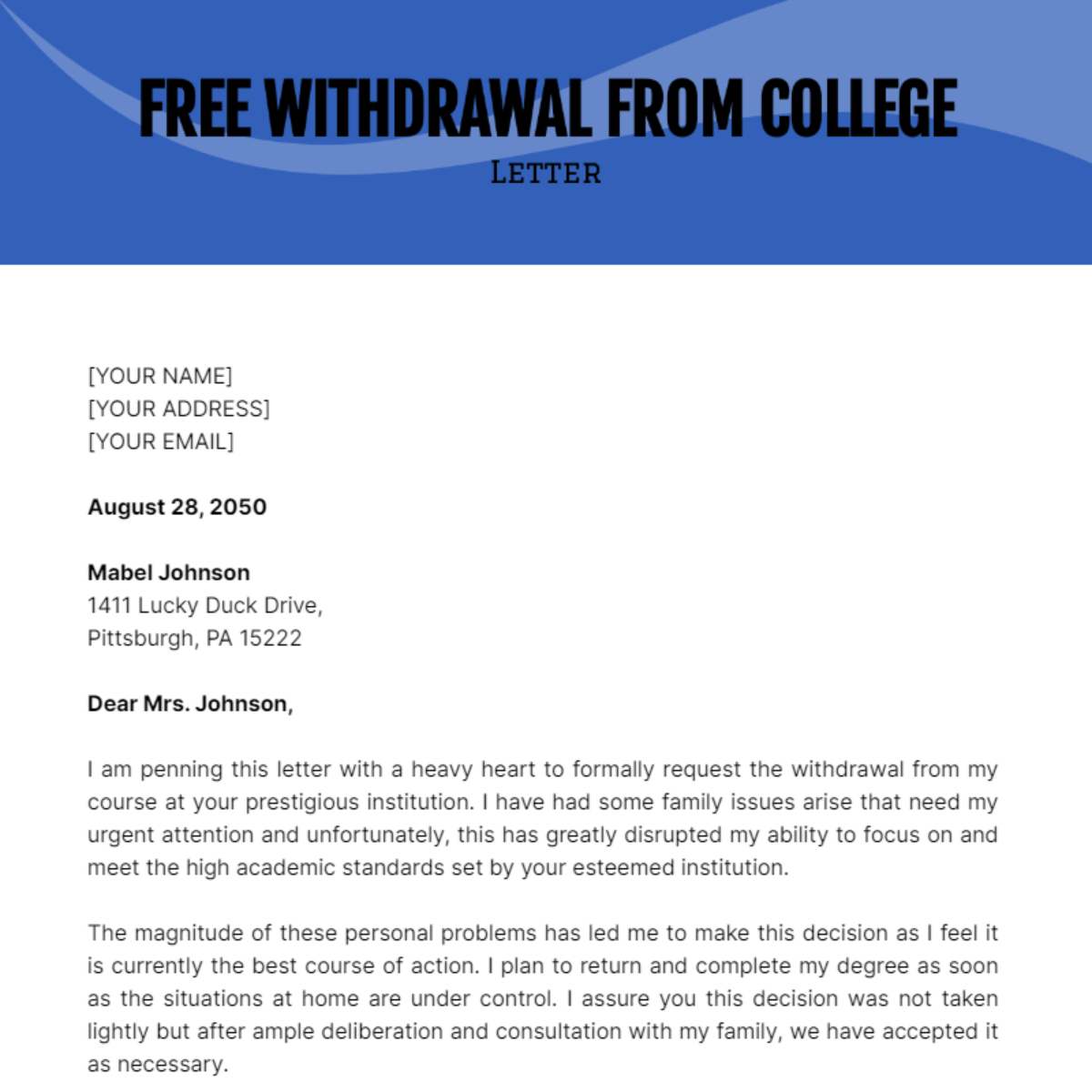 Withdrawal from College Letter Template