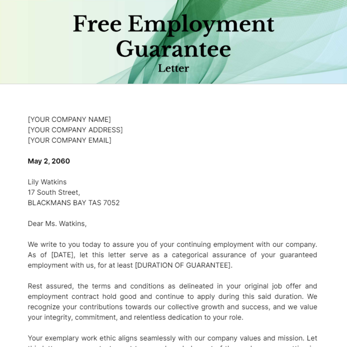 Employment Guarantee Letter Template
