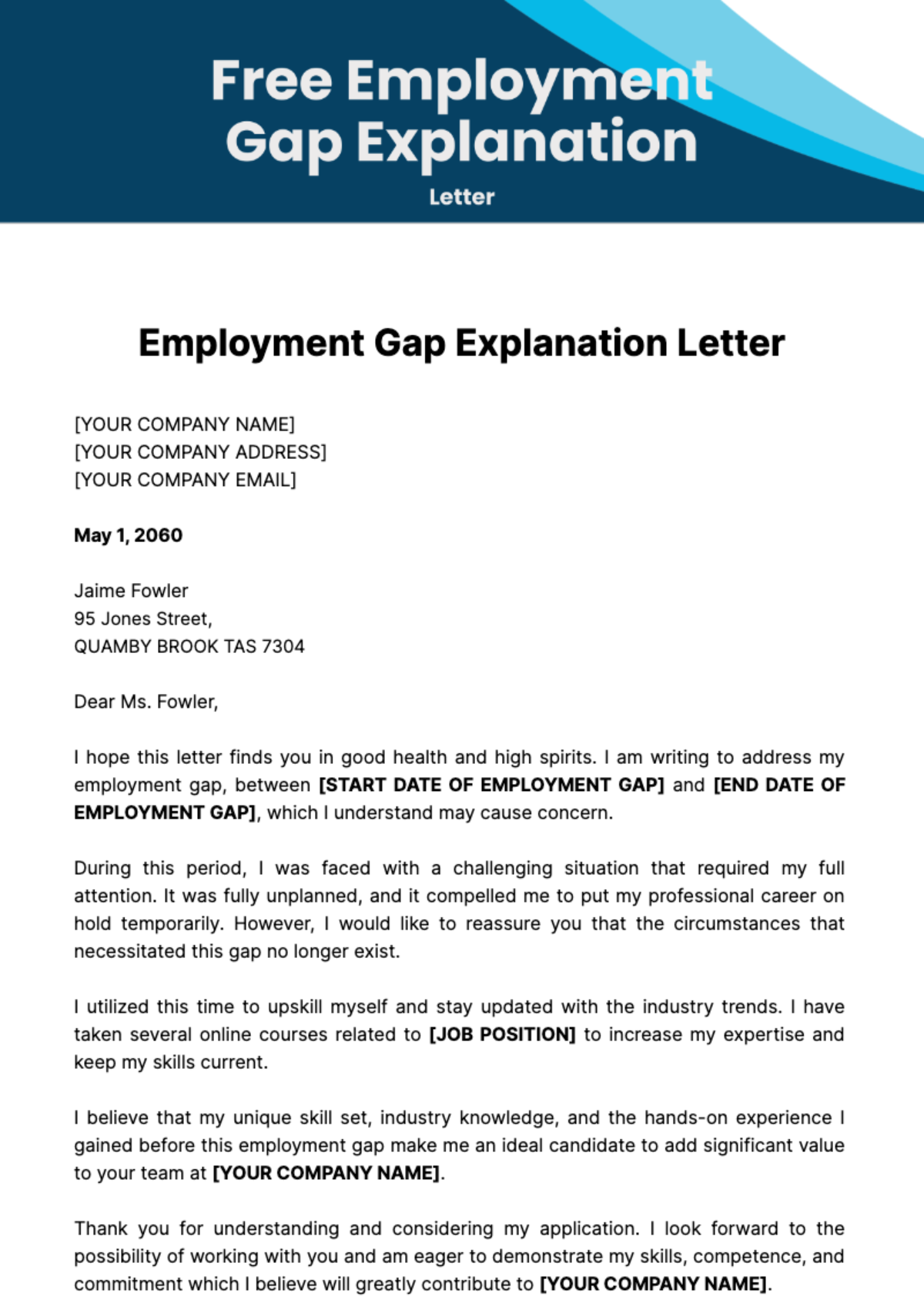 Employment Gap Explanation Letter Template
