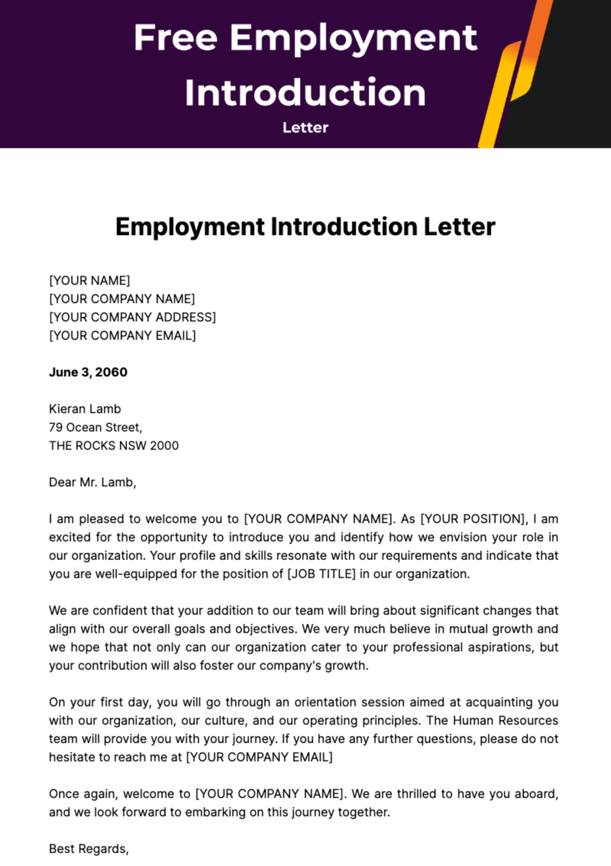 Free Employment Introduction Letter Template