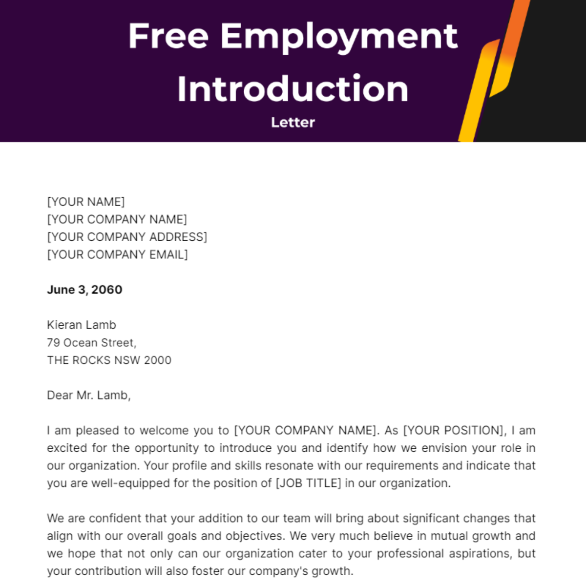 Employment Introduction Letter Template