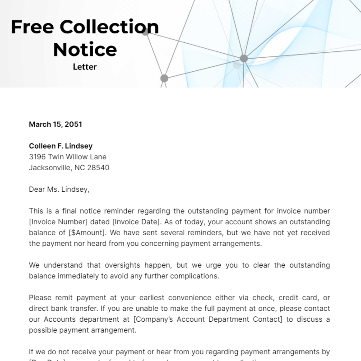 Collection Notice Letter Template