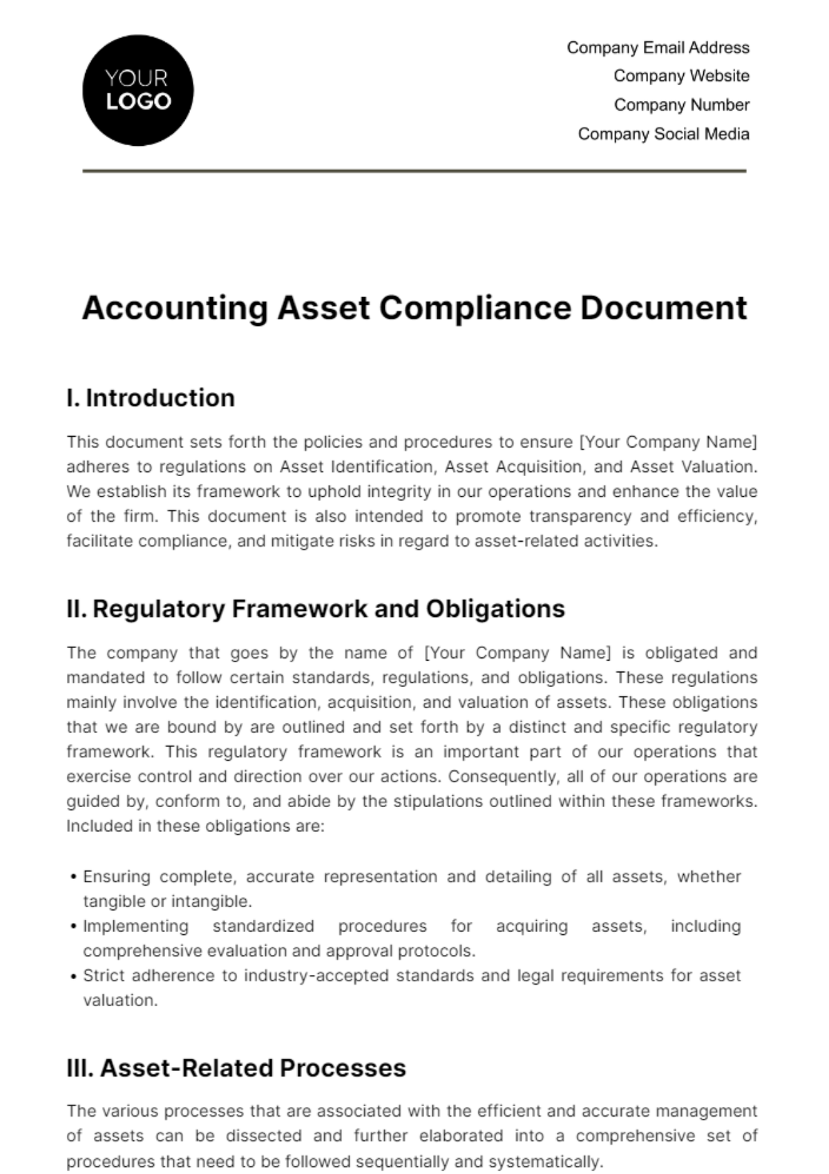 Accounting Asset Compliance Document Template