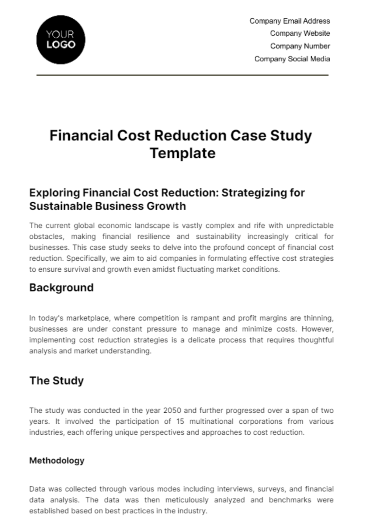Financial Cost Reduction Case Study Template