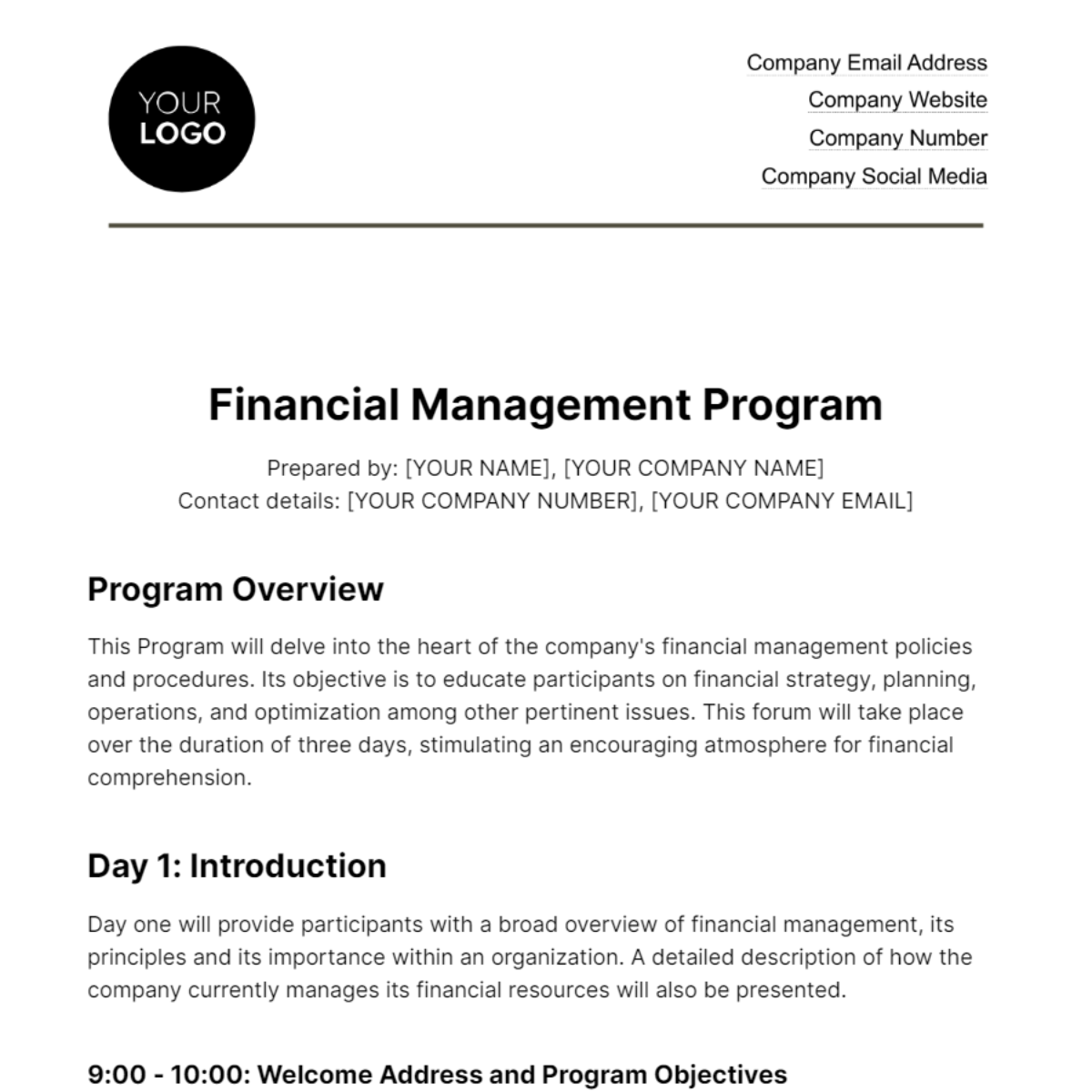 Financial Management Program Template