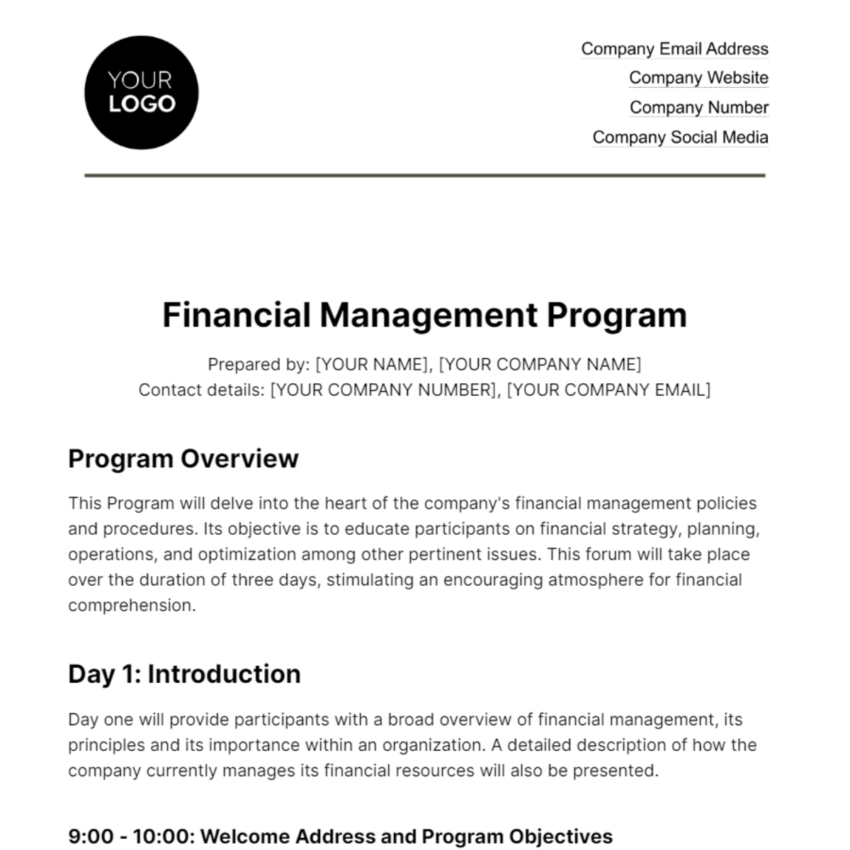 Financial Management Program Template - Edit Online & Download