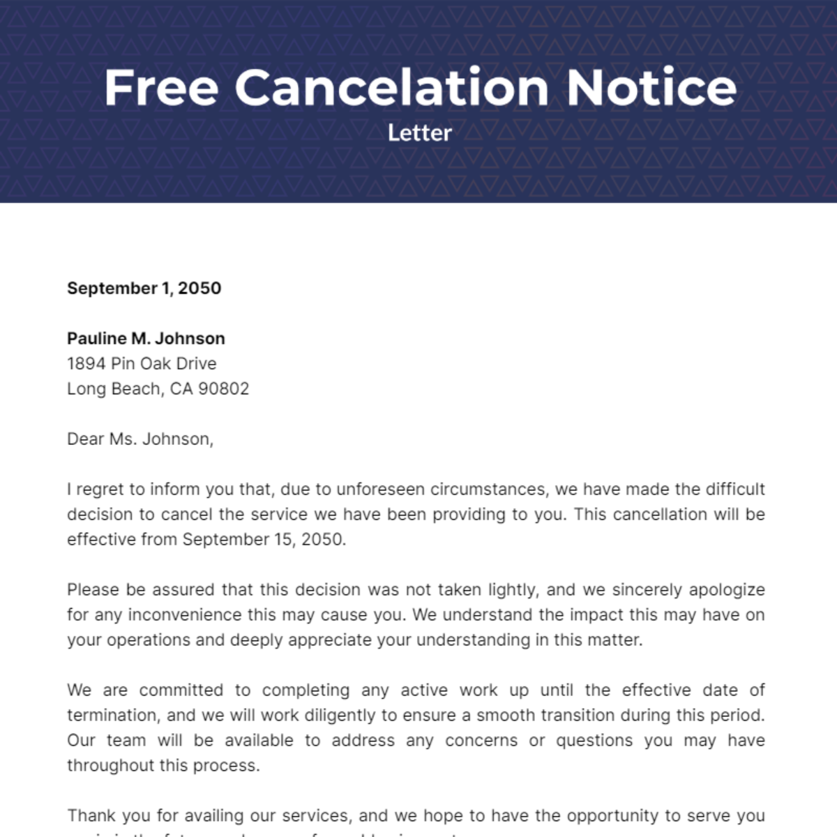 Cancelation Notice Letter Template