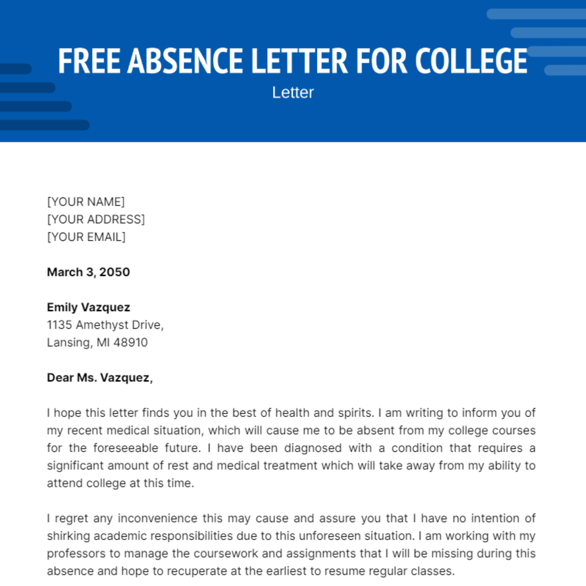 Absence Letter for College Template