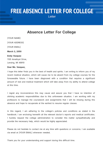 Free Absence Letter for College Template to Edit Online