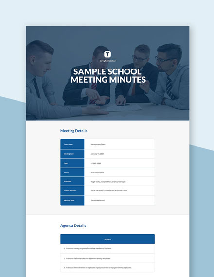 Free Sample Business Meeting Minutes Template 