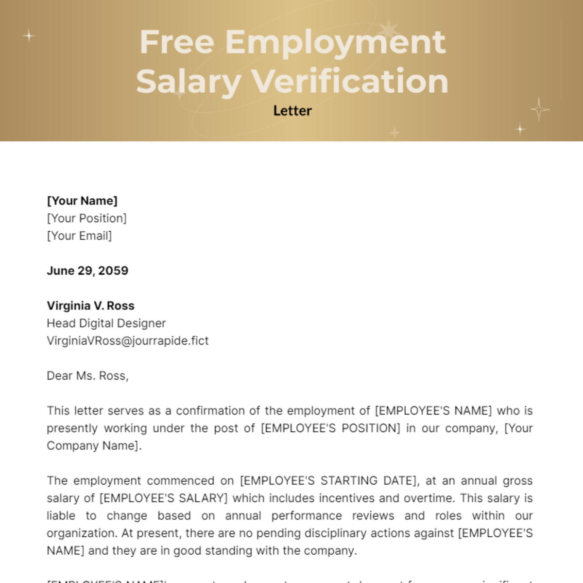 Employment Salary Verification Letter Template