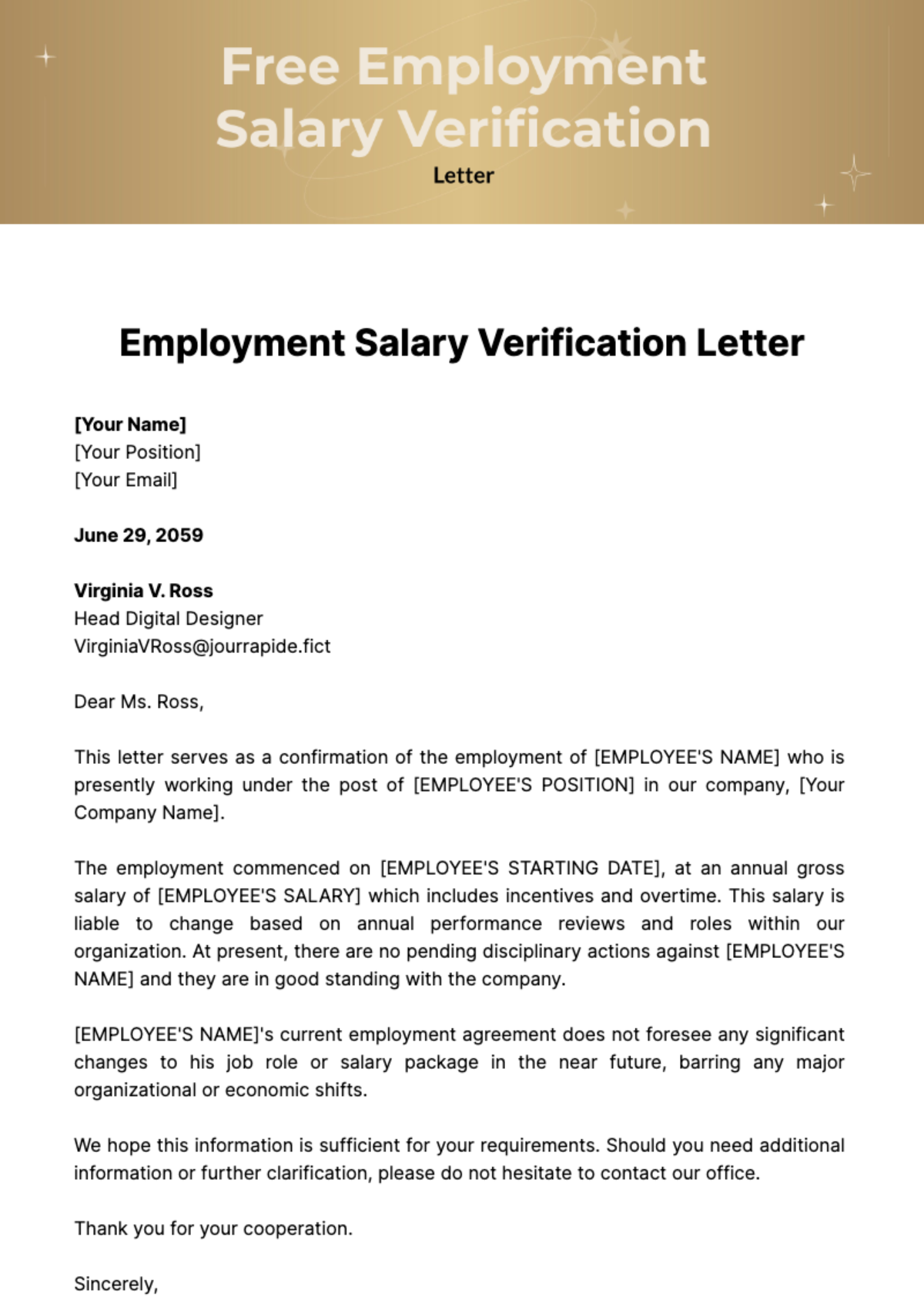 Free Employment Salary Verification Letter Template