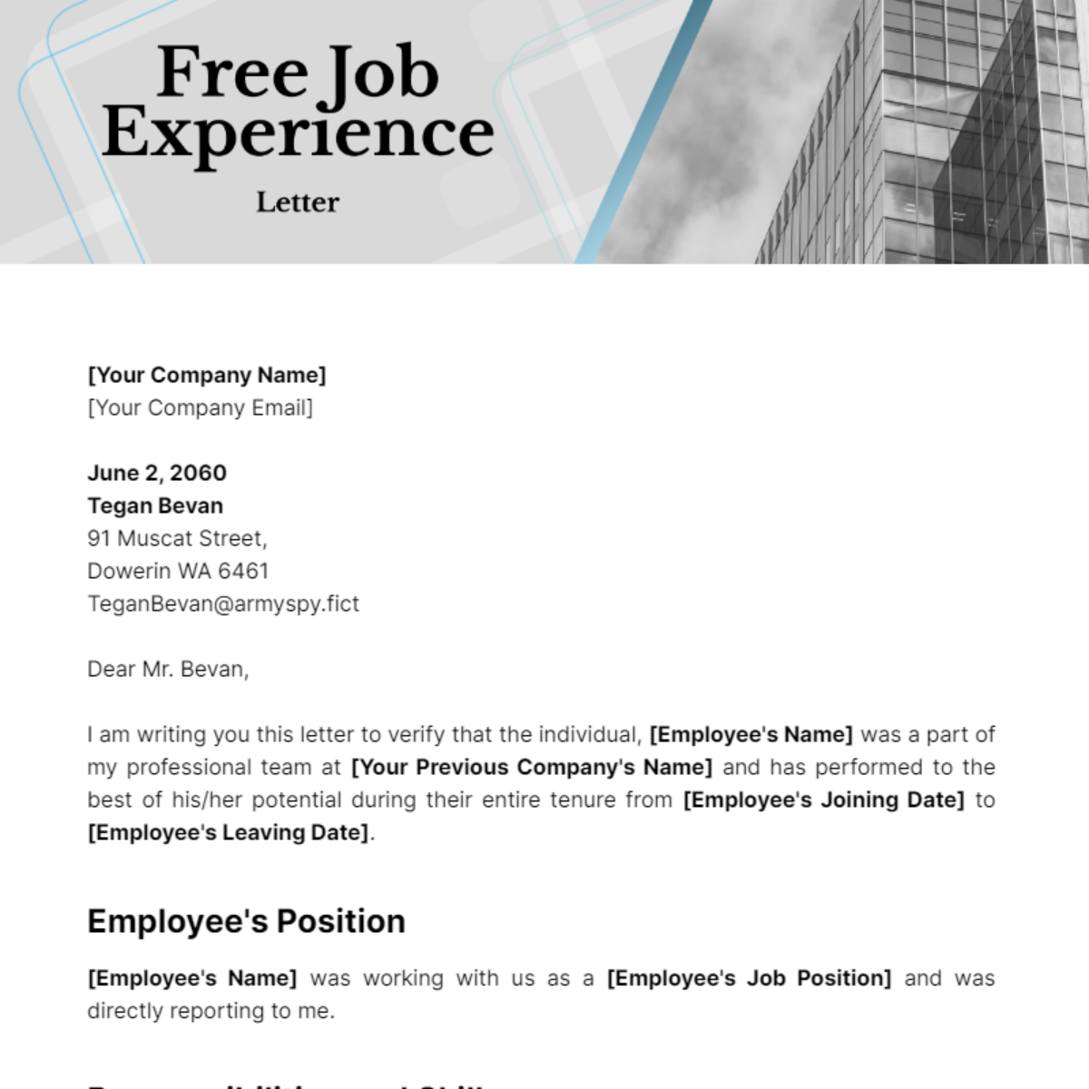 Job Experience Letter Template