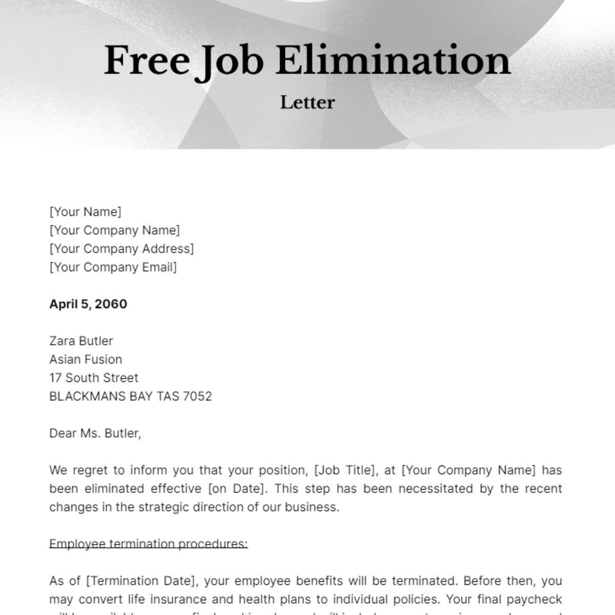 Job Elimination Letter Template