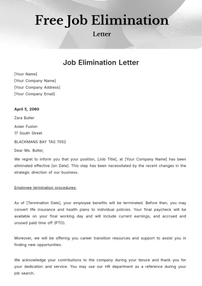 Free Job Elimination Letter Template to Edit Online