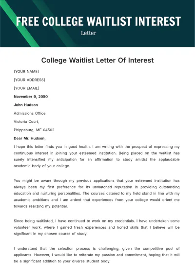 Free College Waitlist Letter of Interest template to Edit Online