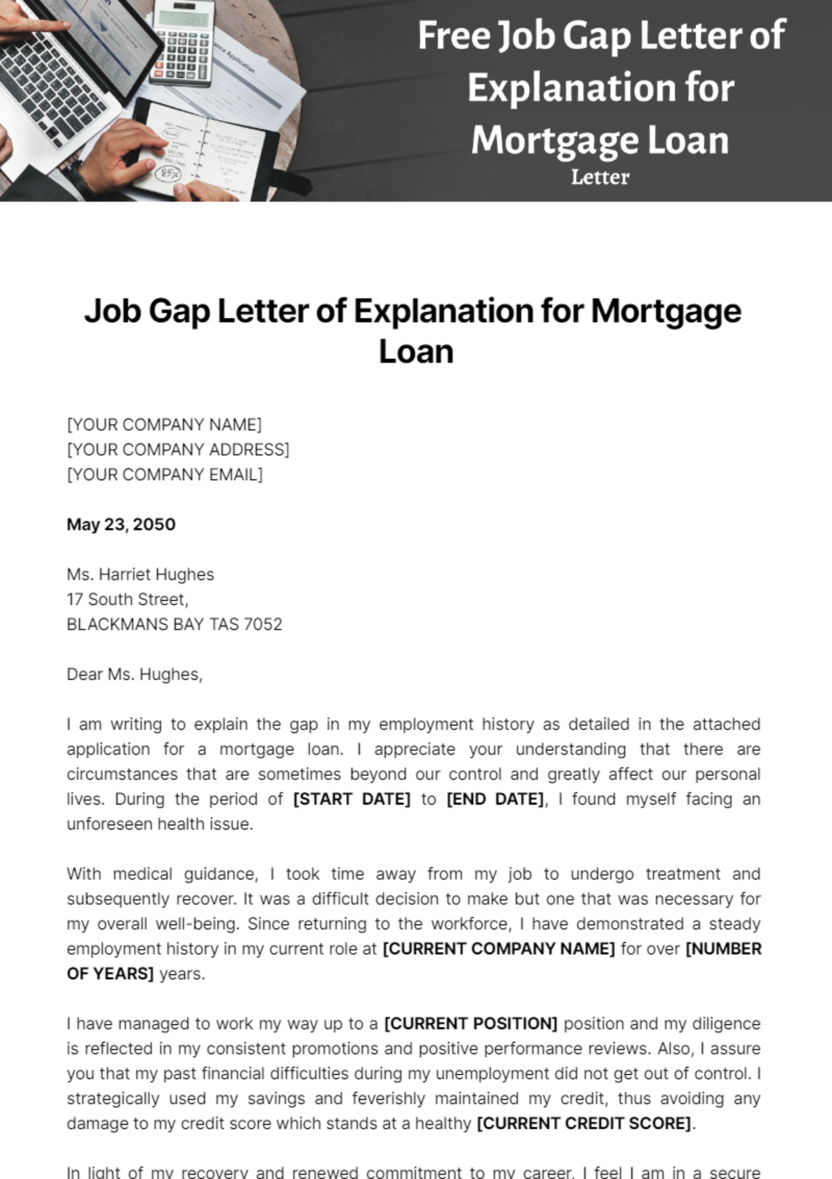 Job Gap Letter of Explanation for Mortgage Loan Template
