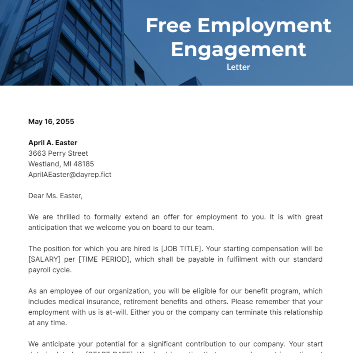 Employment Engagement Letter Template