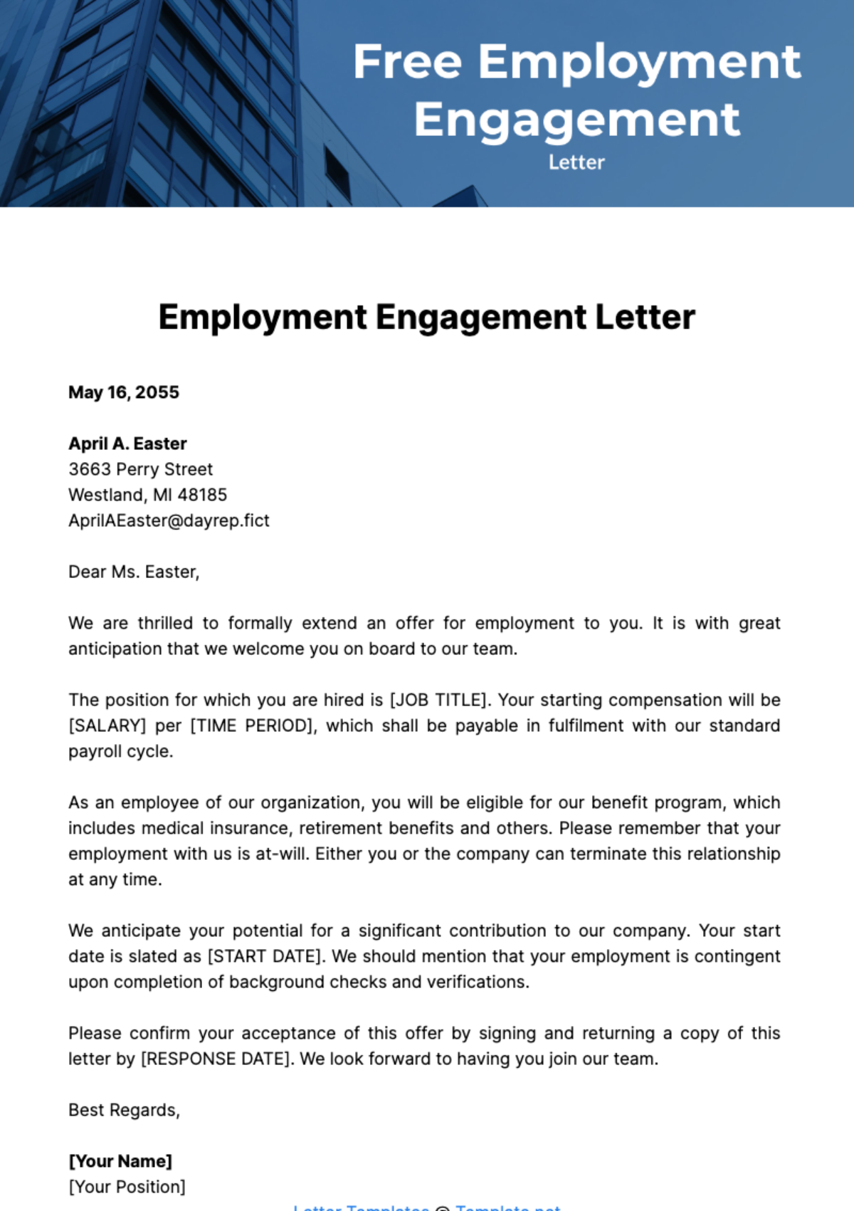 Employment Engagement Letter Template