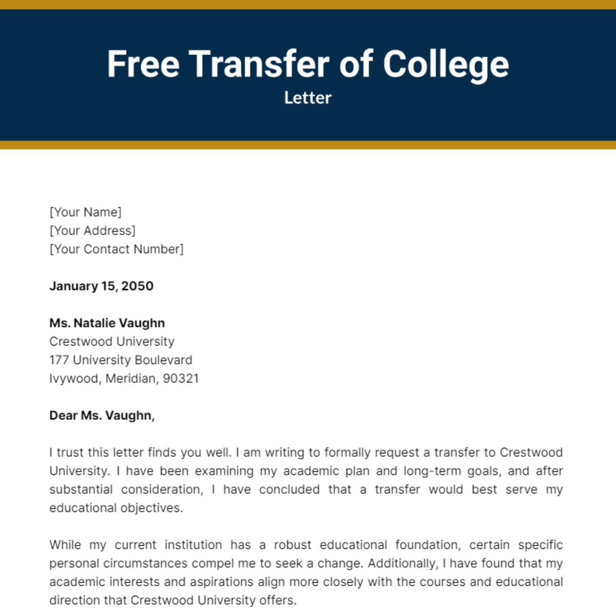 Transfer of College Letter Template