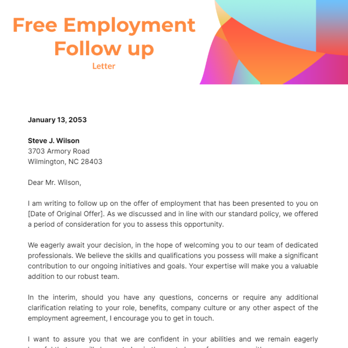 Employment Follow up Letter Template