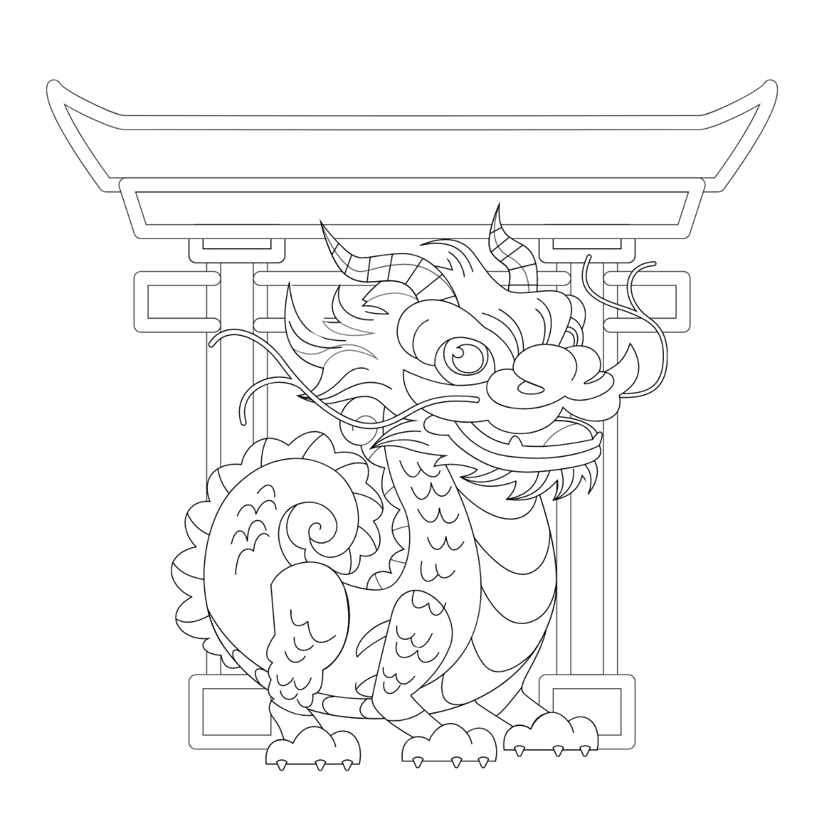 Chinese New Year Dragon Drawing Vector Template