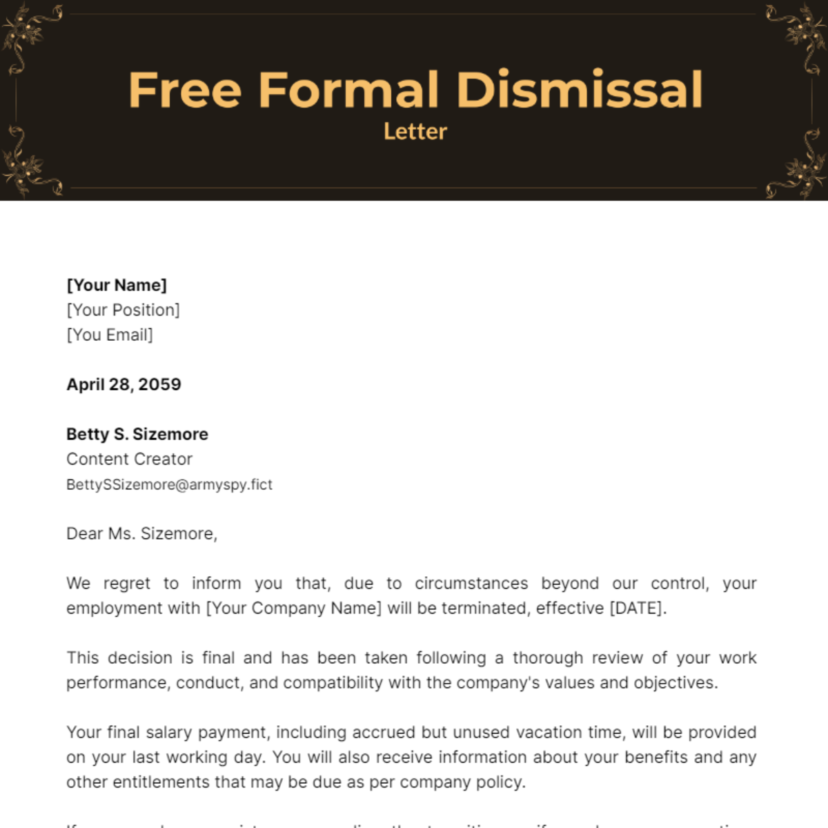 Formal Dismissal Letter Template