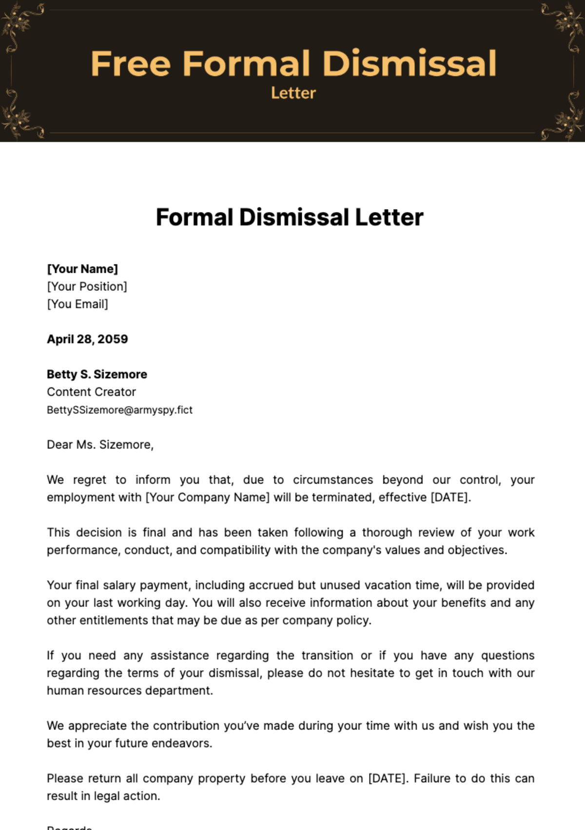 Free Formal Dismissal Letter Template