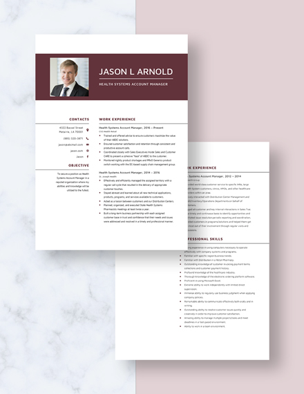 Health Systems Account Manager Resume Download