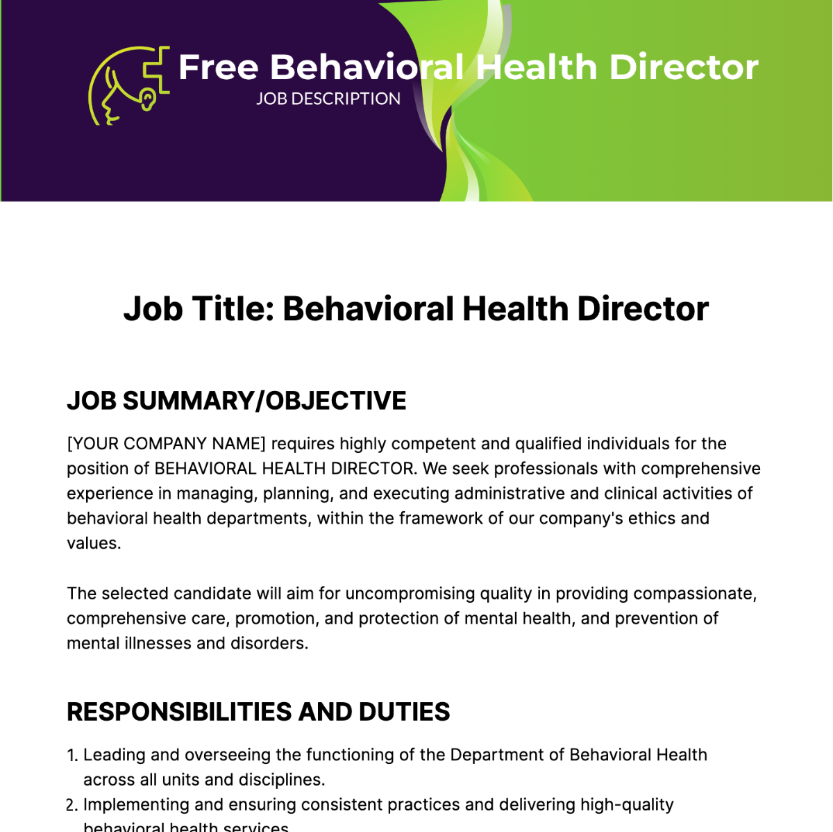 Behavioral Health Director Job Description Template