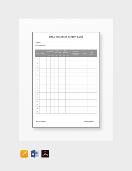 free daily progress report card template 440x570 1
