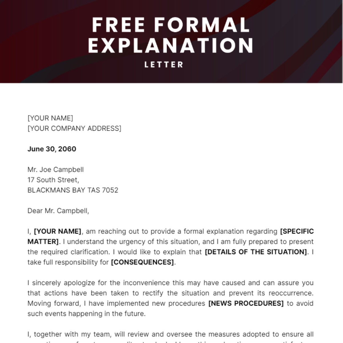 Formal Explanation Letter Template