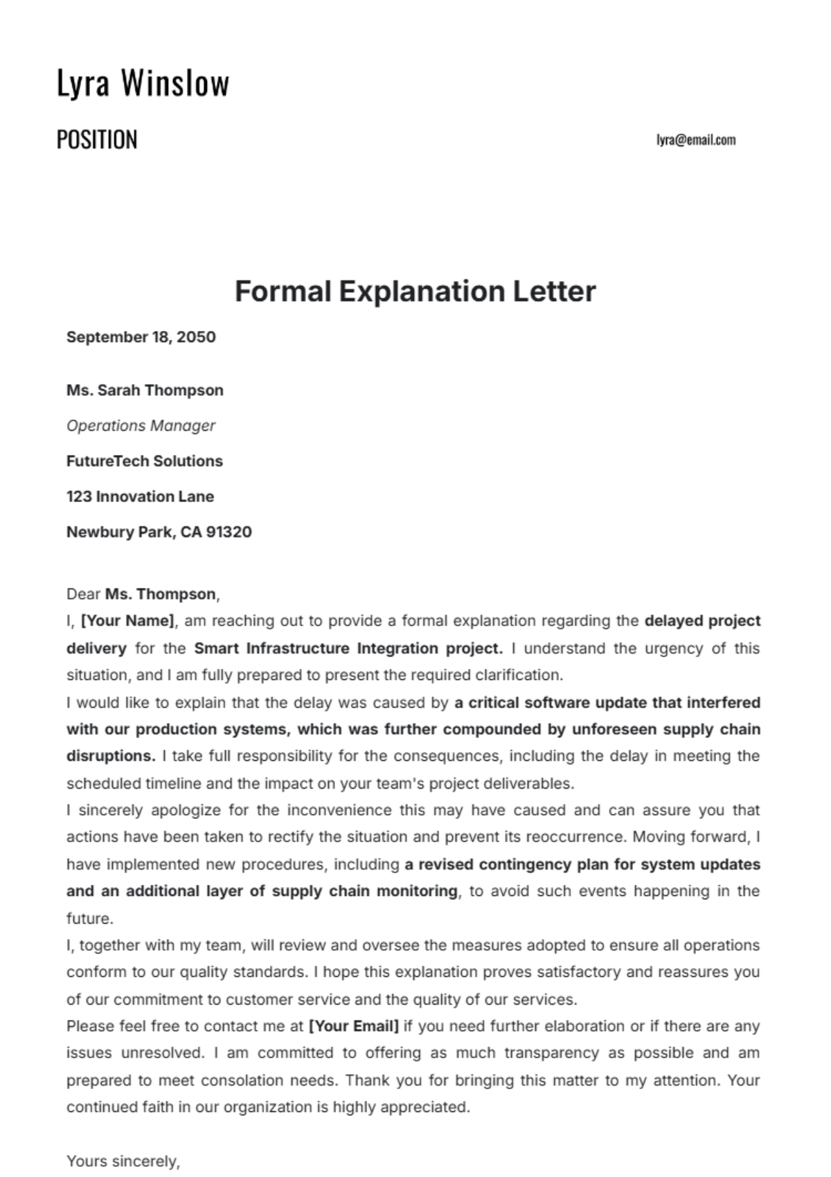 Free Formal Explanation Letter Template