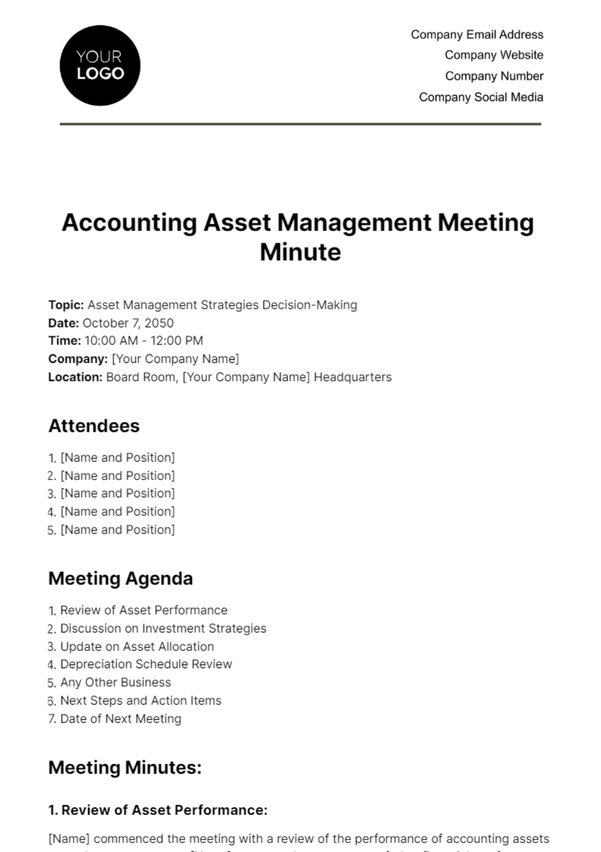 Accounting Asset Management Meeting Minute Template