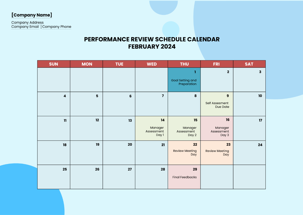 Performance Review Schedule Calendar Template