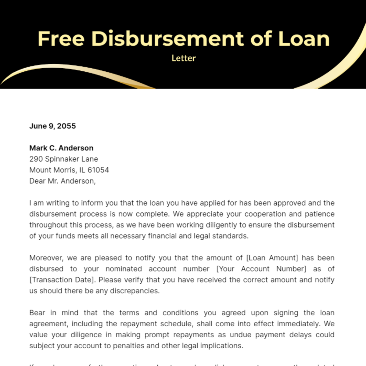Disbursement of Loan Letter Template